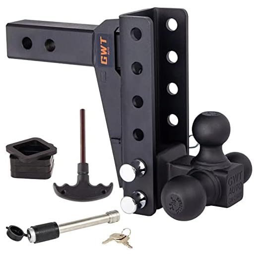 GWTAUTO Adjustable Trailer Hitch, Tri-Ball (1-7/8" x 2" x 2-5/16") Drop Hitch, Fits 2-Inch Receiver, 7 Inch Drop Cushioned Hitch ,17000 LBS GTW-Class 3 Tow Hitch for Heavy Duty Truck, Solid Ball Mount