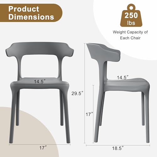 VECELO 4 Pack Plastic Stacking Chairs, Stackable Dining Chairs for Kitchen Restaurant Patio, Portable Indoor Outdoor Use, No Assembly Required, Gray by VECELO - Image 2