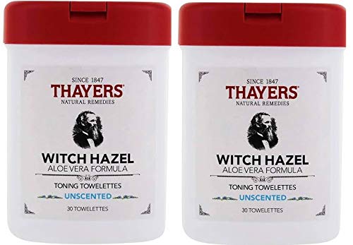 Thayers Unscented Toning Witch Hazel Towelettes with Aloe (Pack of 2), 30 Ct Each