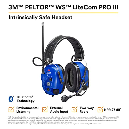 Image of 3M PELTOR WS LiteCom PRO III Headset, Intrinsically Safe, Headband, Professional Grade Durability, Wireless Two-Way Communication Radio, Bluetooth, Boom Microphone, Royal Blue, MT73H7F4D10NA-50