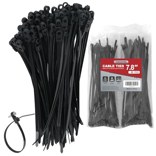 TOKCKYBL Heavy Duty Zip Ties with Screw Hole 75lbs Tensile Strength 7.5 Inch Mountable Cable Ties for Indoor & Outdoor Use 50PCS Black Nylon Universal Cable Tie Buckle