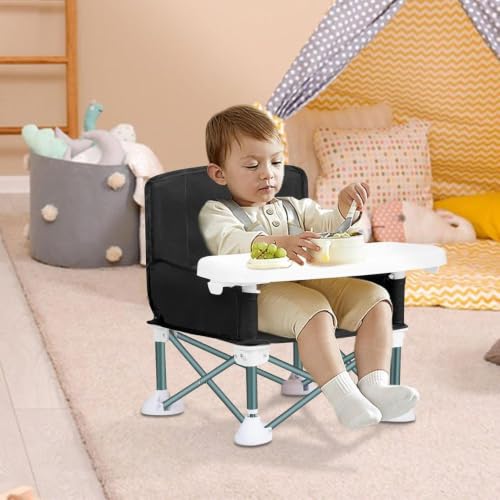 Image of Portable Baby Foldable High Chair with Detachable Feeding Tray, Kids Dining Booster Seat with Safety Belt, Lightweight Foldable Infant Feeding Chair for Home, Dining & Travel (Black)