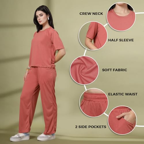Image of CHKOKKO Casual Co ord Set For Women Stylish Summer Wear Cord Half Sleeves Round Neck Track Suit Coords Travelling Outfit Western Ladies Co ords
