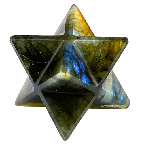 Amazing Gemstone Labradorite Merkaba Crystal - 0.75 Inches Metaphysical Merkaba Star for Meditation - Energetic Tetrahedron Crystal and Healing Stones for Spiritual Growth and Healing (15-20mm)