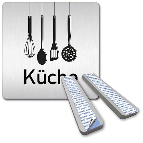 Türschilder24 XXL Schild - Türschild • 125 x 125 mm • Küche • 1,5 mm Aluminium Vollmaterial • 100{f64995ad24b971d0d487e2777e37b95e6ebf312fabd494e13f1144da95fcaaf1} Made in Germany (Küche 009 + Abstandhalter)