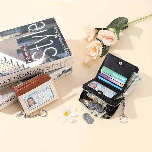 Image of GAEKEAO Wallet Women RFID Blocking Leather Credit Card Holder Compact Small Womens Wallet with ID Window Zipper Coin Pocket