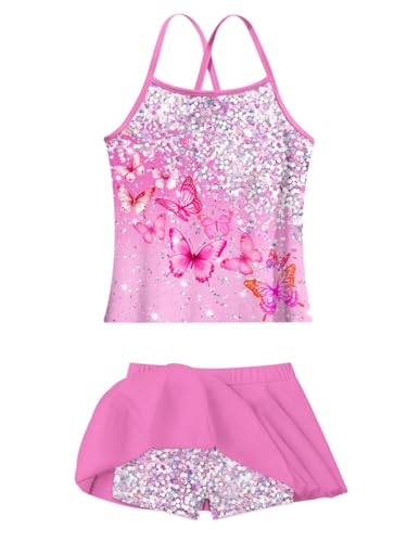 Image of Girls Tankini Swimsuit Mermaid Bathing Suits Criss-Cross Strap Adjustable Summer Beach Two Piece Swimwear Size 4-12