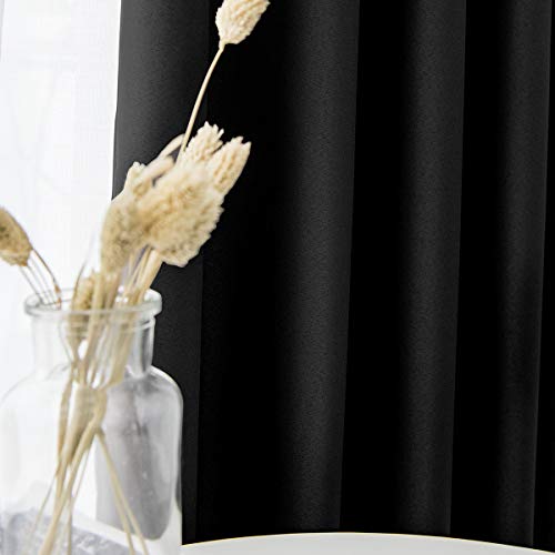 Vangao Black Curtain 95 Inches Long For Living Room Bedroom Room Darkening Window Treatment Panel Triple Weave Moderate Blackout Drape Grommet Top 2 Panel #TOP4