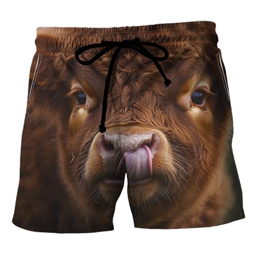Funny Cow Men's Swim Trunks - Cow's Face Mens Swim Trunks with Mesh Lining Swimwear Bathing Suits Set 73
