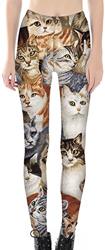 Sister Amy Women's Digital Pattern Printted Ankle Elastic Tights Legging Cats US XXXL