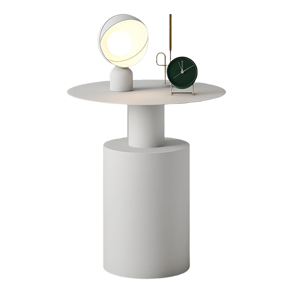 Metal Round Side Table, Creative Mini Coffee Table with Open Storage, Iron Decorative Table for Bedroom, Living Room, Study, Office, and Guest Room(White)