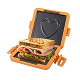 HeMaSe Microwave Toastie Sandwich Maker, Nonstick Plate Panini Maker, Versatile Wireless Small Toaster, Toastie Safe in Microwave Oven, Dishwasher Safe, Fast Cooking for Breakfast, Heart Orange