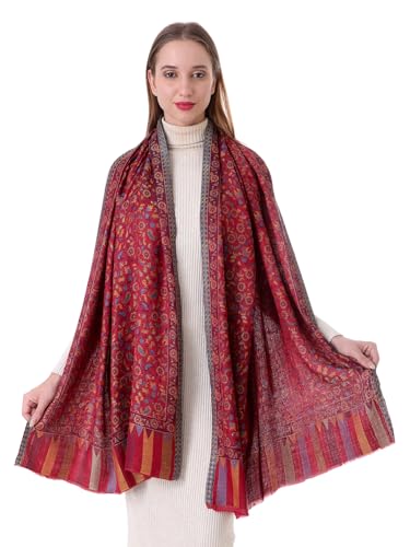 Image of EH Pashmina Stole, Reversible Jamawar weave in beautiful paisley & floral, very soft MODAL fabric, all season Stole, Scarf, Wrap.