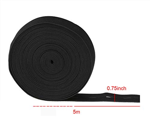 2 Colors Elastic Sewing Bands 11 Yards 3/4 Inch Flatback Black And White Sewing Bands Spool With Buttonhole, Knit Stretch Cord Belt With 10Pcs 18Mm Black Resin Button (3/4") #TOP1