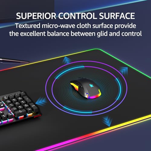 Image of KTRIO RGB Large Gaming Mouse Pad with Stitched Edges, Superior Micro-Weave Cloth, Non-Slip Base, Water Resist Coating, 31.5 x 15.7 in, RGB Black