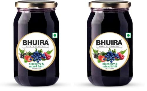 Image of Bhuira Blueberry and Mixed Fruit Preserve - 240g | All Natural Jam - No Added Preservatives, Artificial Colours | Handmade Himachal Vegan Spread | Breakfast Toast Dessert | Guilt-Free (Pack of 2)