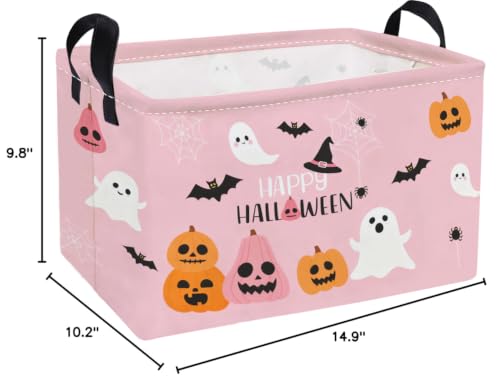 Image of Essme Rectangular Halloween Basket,Kids Storage Bins Organizer with Handles for Room Decor, Gift Basket,Shelf Basket.(Cute Halloween)