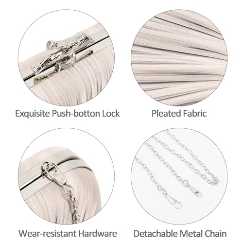 Image of Evening Bag for Women- Gold Clutch Purse Pleated Clutch Bag with Chain Crossbody Bag for Formal Wedding Party (Style 14-Light Gold)