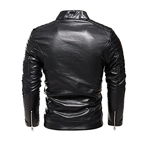 Stand Collar Leather Men’s Jacket Casual Faux Leather Motorcycle Jacket Outerwear Coat with Zipper Pockets2