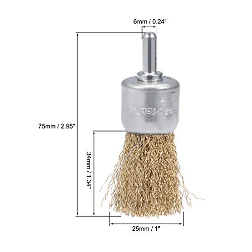 Image of uxcell 1-Inch Wire Wheel Brush Cup Copper Plated Crimped Steel with Shank 0.012-inch Wire Dia 6 Pcs
