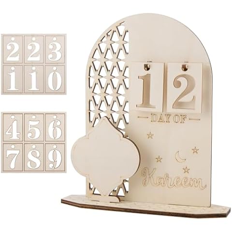 Yumcute Ramadan Decorative Calendar, Ramadan Calendar Wooden Ramadan Advent Calendar Children 30 Days for Children Family Friends Ramadan Kareem Table Decoration Cover