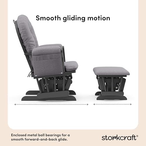 Image of Storkcraft Premium Hoop Glider & Ottoman (Gray /Gray Swirl) - GREENGUARD Gold Certified Nursery Glider, Solid Wood Craftsmanship, Smooth-Gliding Nursery Chair and Ottoman, Award-Winning