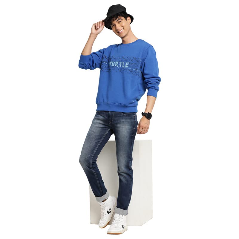 Image of Turtle Men Blue Printed Round Neck Sweatshirt