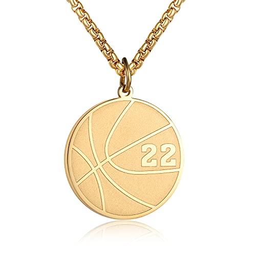 Susook Men's Basketball Number Necklace Gold Stainless Steel