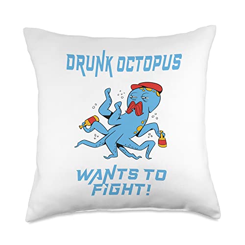 Drunk Octopus Wants to fight! Drink Kraken, St. Patricks Day Throw Pillow