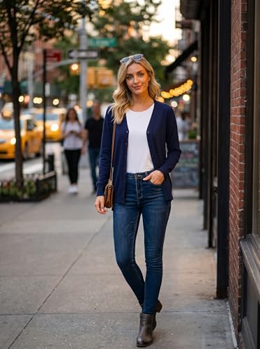 Image of VIISHOW Women Long Sleeve Button Down V Neck Lightweight Basic Knit Sweater Cardigan