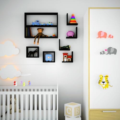 Macramiss Kit Jogo Conjunto 7 Peças Prateleiras Nicho Organizador Estante Suspensa Mdf Porta Livros