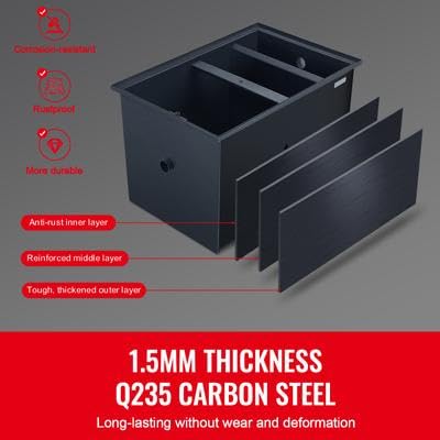 Happybuy Commercial Grease Trap - 40 LBS, Side Inlet, Under Sink, Carbon Steel, 15.2 GPM, for Restaurant, Canteen, Home Kitchen