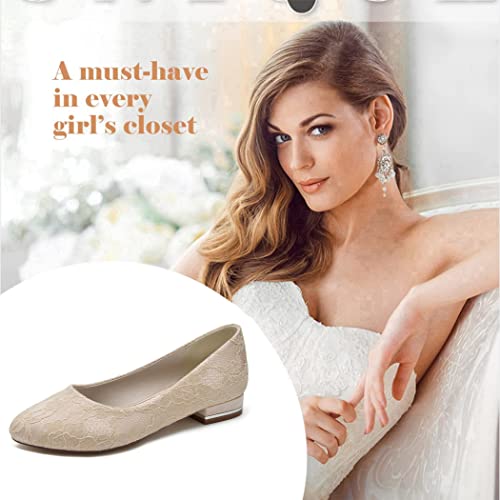 2.5Cm Wedding Shoes for Bride Lace Wedding Flats Comfortable Slip on Women Round Toe Bridal Shoes Flats Closed Toe Ballet Flats,Navy,6.5 US3