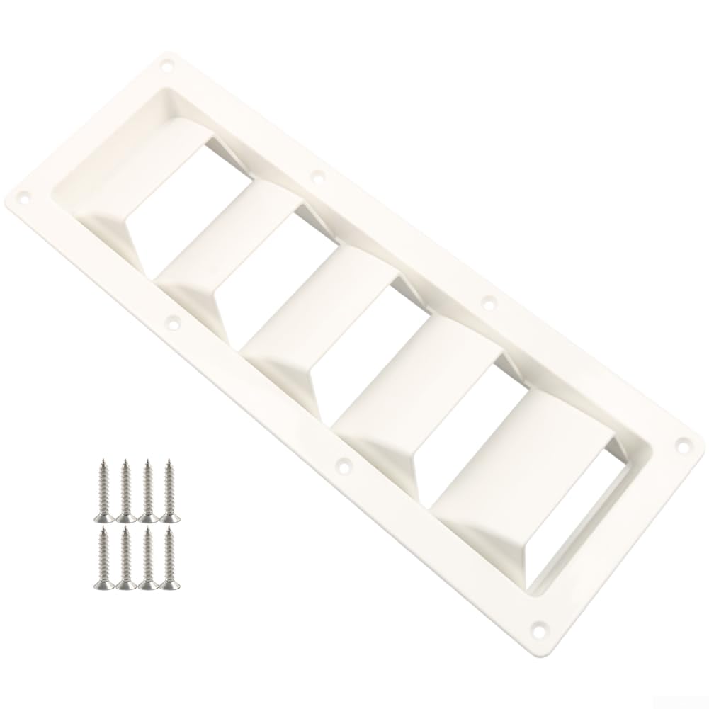 Lüftungsgitter 5-Schlitze Schwarz/Weiß für Wohnmobil Boot ABS Belüftungsabdeckung mit Insektenschutz Außenbereich Montage(White 2pcs)