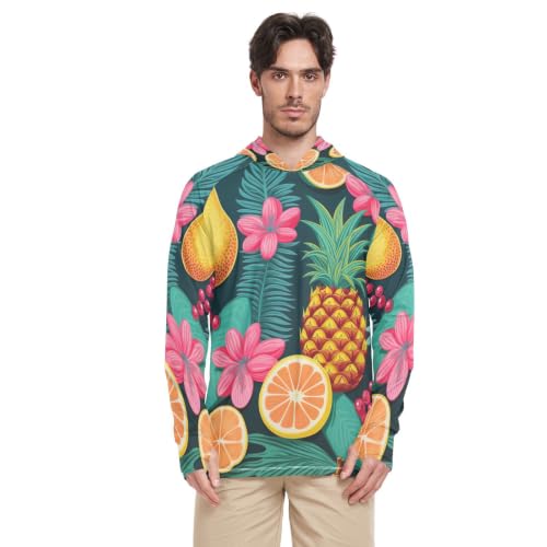 T-Shirt Rash Guard Homme Orange Fruits Tropicaux à Col Rond et Manches Longues UPF 50+
