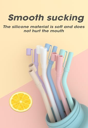 Image of Doboli Replacement 13 inch Long Silicone Straw With Straw Cover,Compatible with Stanley Owala 40 oz 30 oz Cup Tumbler, 6 Pack Reusable Bent Straw with Cleaning Brush,for Stanley Tumbler Accessorie
