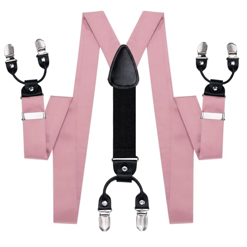 Image of Hi-Tie Men Suspender Bowtie Set Suspenders Pre-tied Bow Tie Pocket Square Cufflinks Adjustable Y Shape 6 Clips Braces Tuxedo