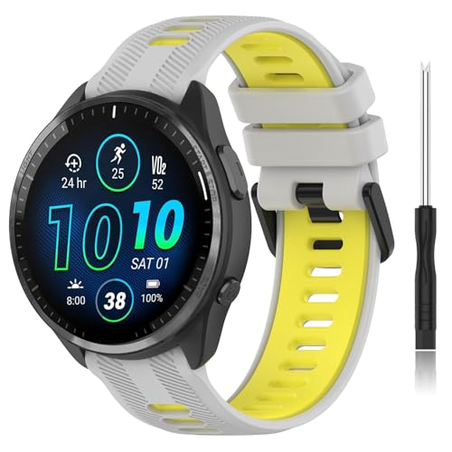 for Garmin Forerunner 965 Band, Silicone Replacement Bands for Garmin Forerunner 965/955/945/745 (Grey Yellow)