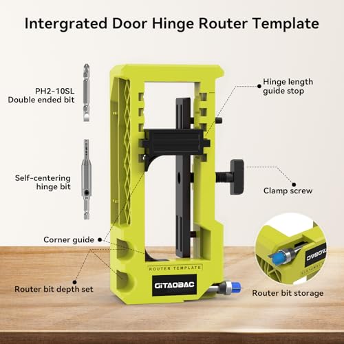 Green Door Hinge Jig, Door Hinge Router Template, Door Hinge Mortiser, Hinge Installation Kit Fits 3” to 5” Length and 1/4” or 5/8” Thickness.【Only Work on The Door not The jamb】