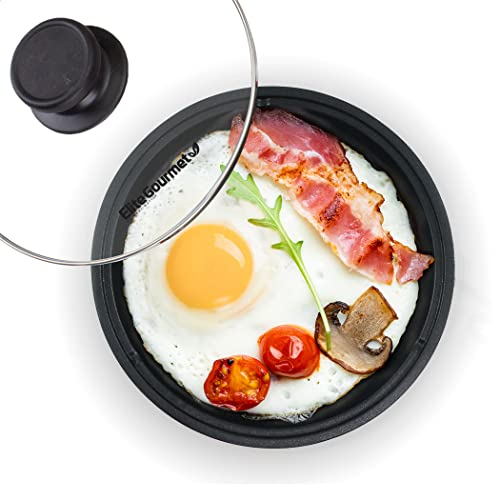 Elite Gourmet EGL-6101 padella personale riscaldamento rapido 650 Watt padella elettrica antiaderente con coperchio in vetro temperato, rosso - immagine 3