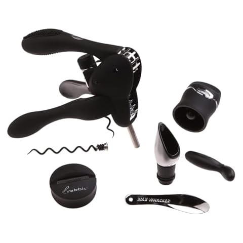 Rabbit 6-Piece Wine Opener Tool Kit, Black Cover