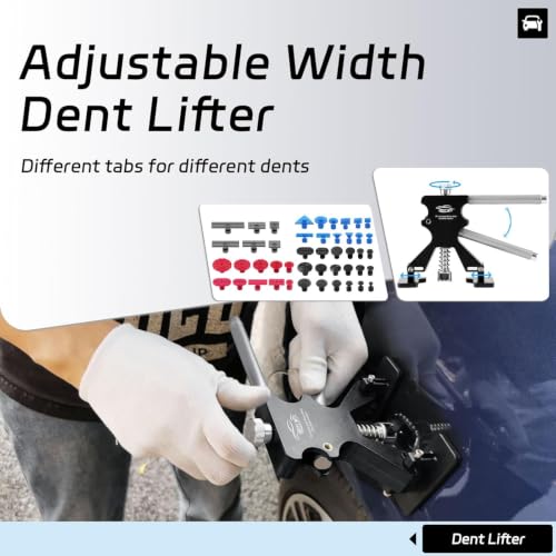 Image of Professional Car Dent Repair Kit - 2-in-1 Slide Hammer T-Bar Bridge Puller with 100W Hot Glue Gun Rubber Hammer and 76 Tabs - for Auto Body Paintless Removal on Vehicles Appliances and Metal Surfaces