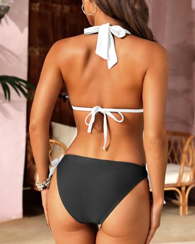 Image of Women Halter Bikini Set - Two Piece Triangle Swimsuit Tie Bathing Suit 2025 Cute Swimwear