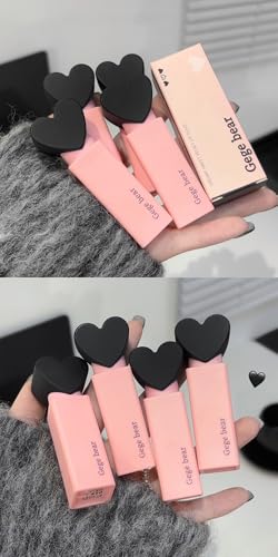 Image of Gege Bear Dreamy Sweet Velvet Lip Glaze | Brown Nude, Baby Pink & Blood Red Shades | Best Lipstick Brand for Women | 6 Cute Shades Makeup for All (01# French Naked Tea, 2.5g)