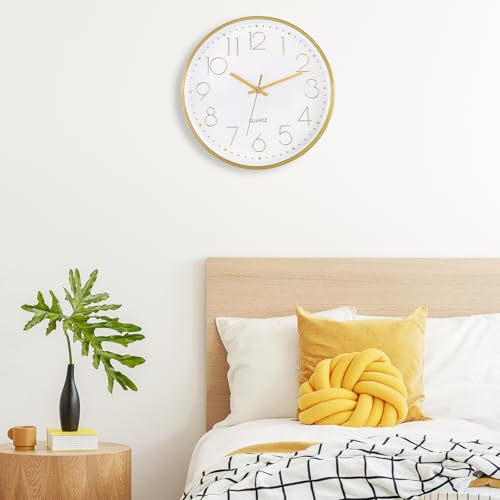 Image of Foxtop 12 inch Gold Wall Clock Silent Battery Operated Modern Metal Clock
