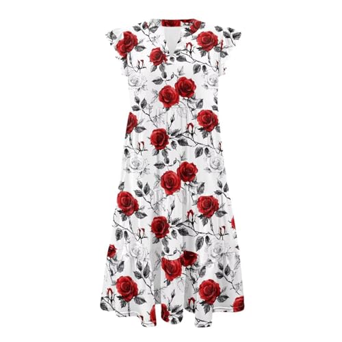 Image of Women's Casual Ruffle Sleeve Dress V Neck Pullover Dress Flowy A-Line Pleated Lightweight Dress with Pockets