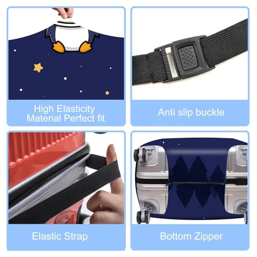 Image of Space Penguin Luggage Cover, Washable Cute Astronaut Penguin Suitcase Cover, Travel Suitcase Protector Anti-scratch Bag Cover,L