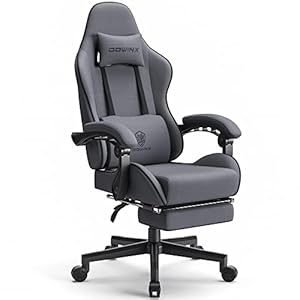 Dowinx Gaming Stuhl Bürostuhl Stoff Tasche Frühling Kissen, Massage Gamer Stuhl Stoff mit Kopfstütze, Ergonomische Bürostuhl mit Fußstütze (Grau)