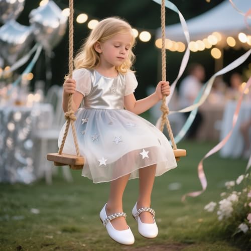 image for THEE BRON Flower Girl Shoes for Weddings Pearl Ballet Flats with Adjus