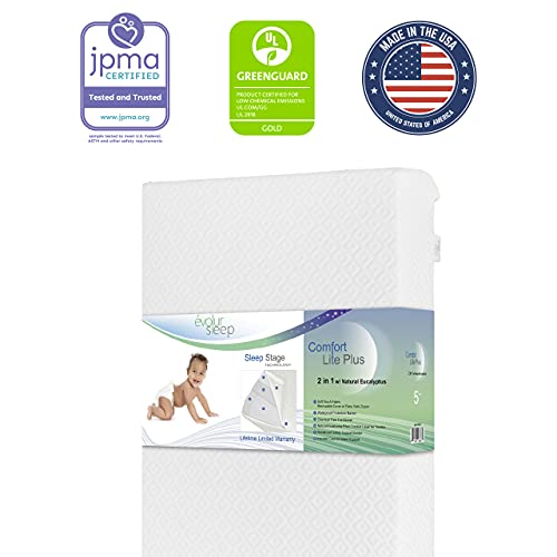 Evolur Sleep Comfort Lite Plus With Natural Eucalyptus Fiber Crib And Toddler Mattress, Greenguard Gold Certified #TOP1